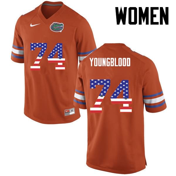 NCAA Florida Gators Jack Youngblood Women's #74 USA Flag Fashion Nike Orange Stitched Authentic College Football Jersey QVS7164AX